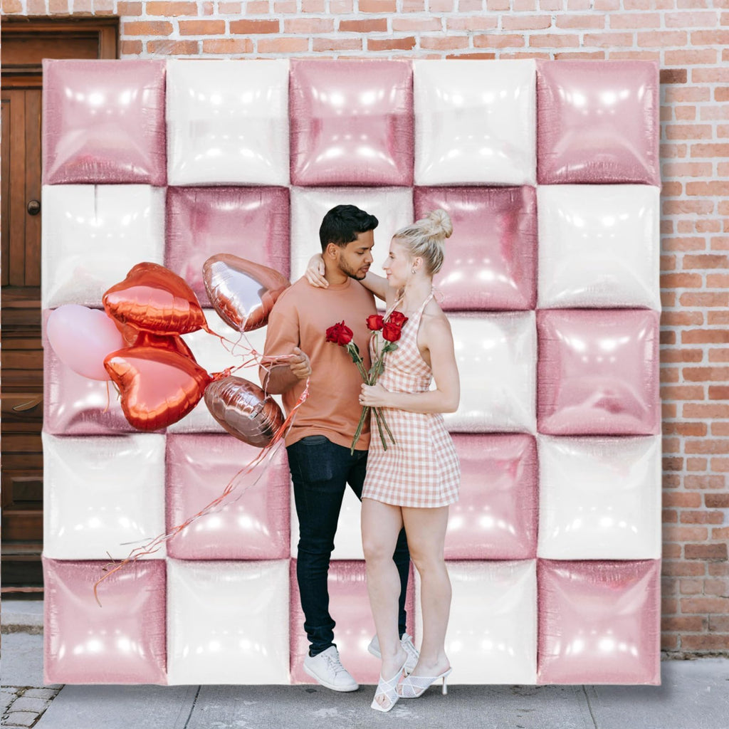 Pearl Pink & White Double Sided Square Foil Balloon Wall Kit – 25 Pack, 19 Inch Aluminum Balloons for Party Decor