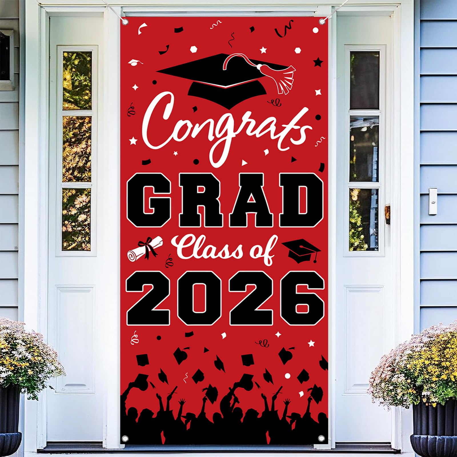 Pedel Graduation Door Cover 2026 - Red Black Congrats Grad Class of 2026 Banner 72x35 Inch