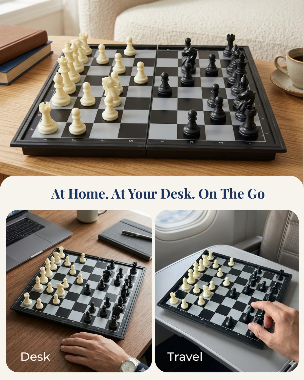 Pedolini Medium Travel Chess Set: 9.7" Magnetic Folding Board with Built-in Storage