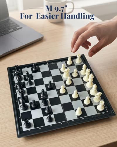 Pedolini Medium Travel Chess Set: 9.7" Magnetic Folding Board with Built-in Storage