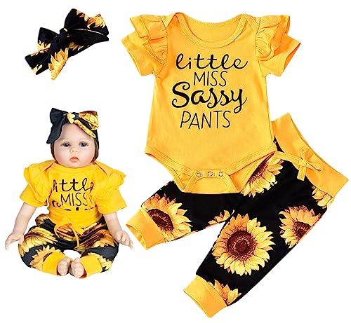 Pedolltree 22 Inch Reborn Doll Clothes - Yellow Sunflower Outfit 3-Piece Set for 22-23 Inch Baby Dolls