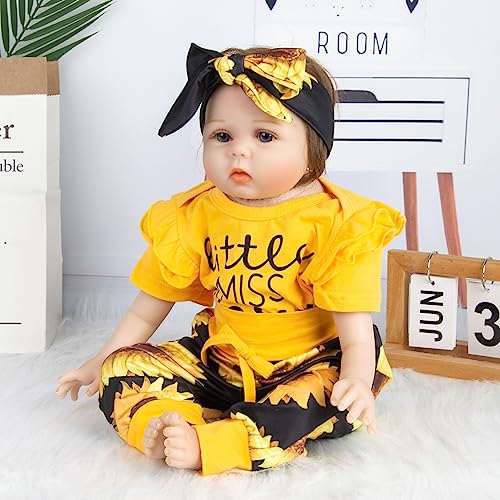 Pedolltree 22 Inch Reborn Doll Clothes - Yellow Sunflower Outfit 3-Piece Set for 22-23 Inch Baby Dolls