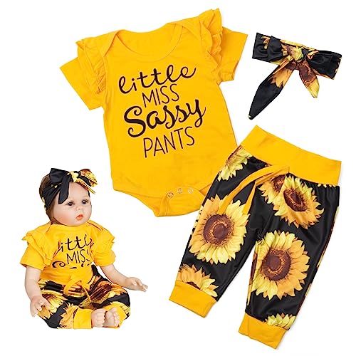 Pedolltree 22 Inch Reborn Doll Clothes - Yellow Sunflower Outfit 3-Piece Set for 22-23 Inch Baby Dolls