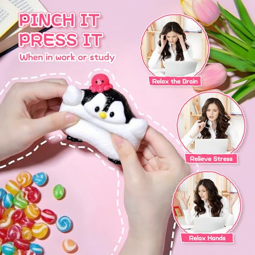 Peledic Taba Squishy Penguin – Kawaii Silicone Stress Relief Fidget Toy, Pocket-Sized Gift for Kids and Adults (Red Octopus Design)