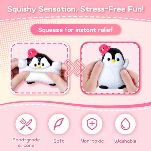 Peledic Taba Squishy Penguin – Kawaii Silicone Stress Relief Fidget Toy, Pocket-Sized Gift for Kids and Adults (Red Octopus Design)