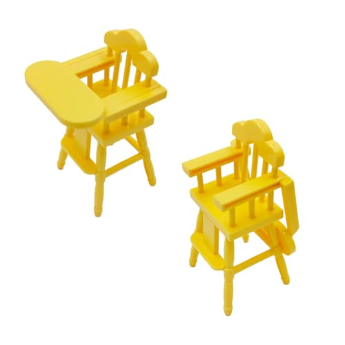 Pemalin Mini Dollhouse Stroller and High Chair Set - Pink & Yellow - Dollhouse Furniture for Pretend Play