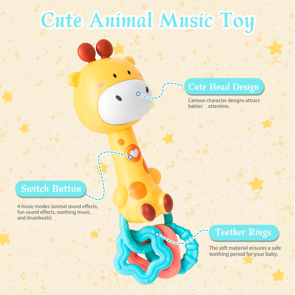 Pemvynx Cute Giraffe Baby Musical Rattle & Teether Toy, Light-Up, 6-18 Months