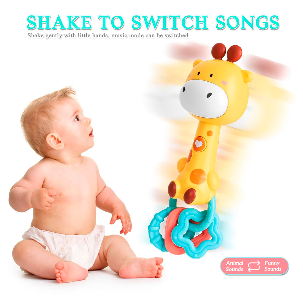 Pemvynx Cute Giraffe Baby Musical Rattle & Teether Toy, Light-Up, 6-18 Months