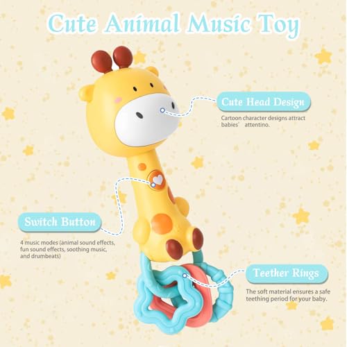 Pemvynx Cute Giraffe Baby Musical Rattle & Teether Toy, Light-Up, 6-18 Months