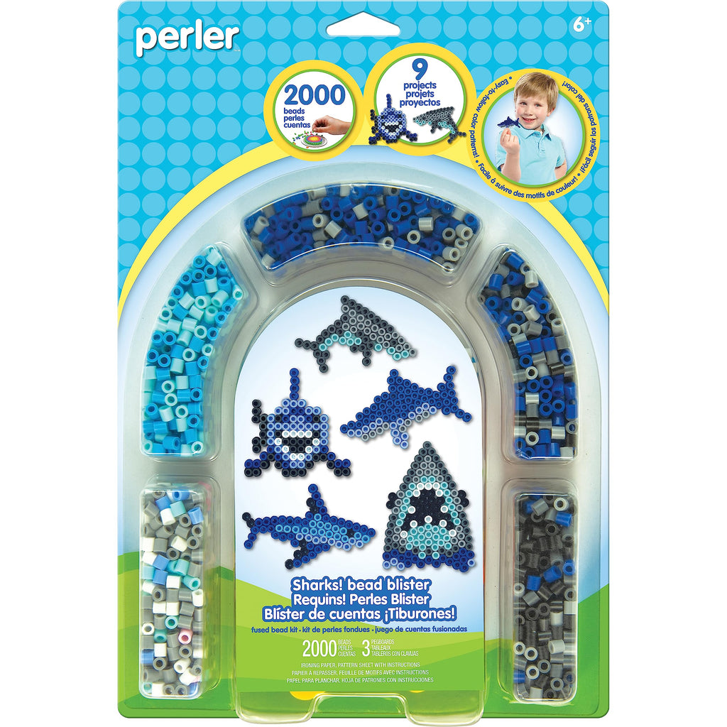 Perler Bead Shark Activity Kit – 2000 Fuse Beads for 9 Shark Crafts, Ages 6+