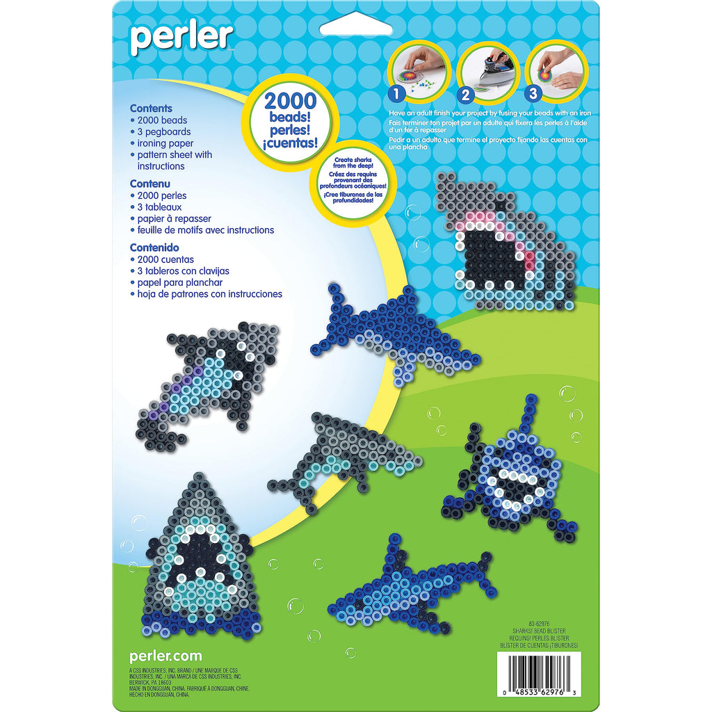 Perler Bead Shark Activity Kit – 2000 Fuse Beads for 9 Shark Crafts, Ages 6+