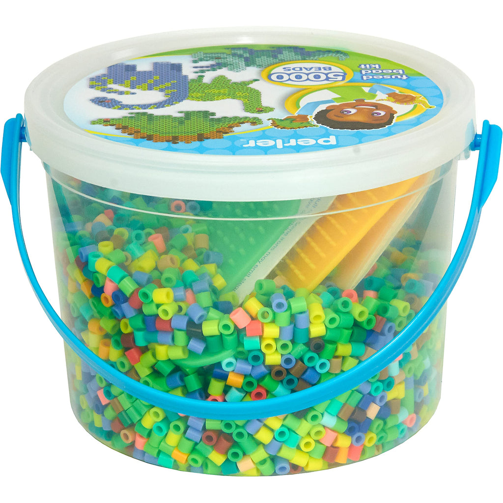 Perler Dinosaur Fuse Bead Bucket Kit – 5000 Beads, 22 Colors, 2 Pegboards