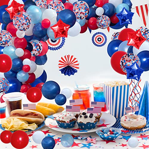 PERPAOL 140-Piece Red, White & Blue Balloon Garland Arch Kit – Patriotic Party Decor for Graduation, 4th of July, Nautical & More