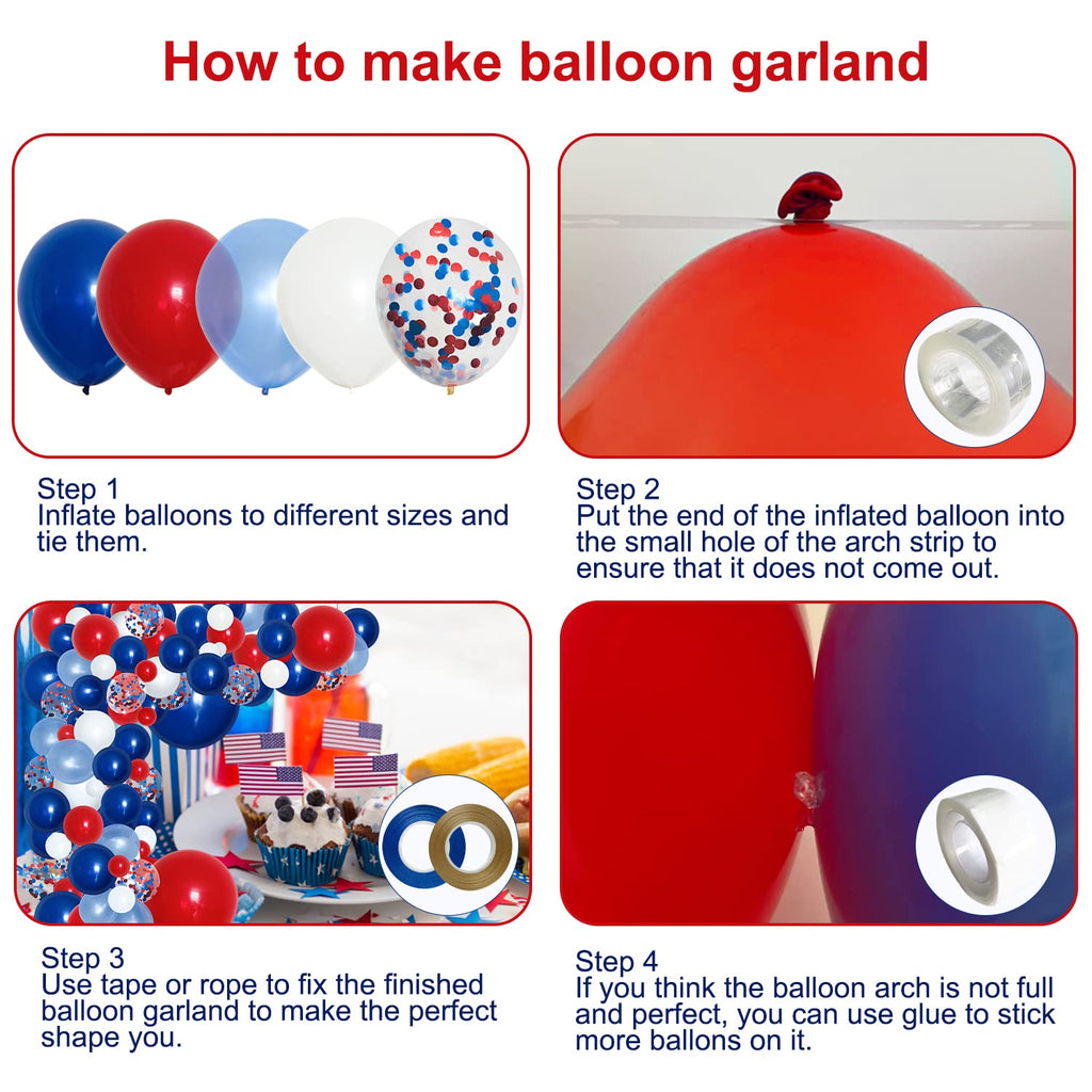 PERPAOL 140-Piece Red, White & Blue Balloon Garland Arch Kit – Patriotic Party Decor for Graduation, 4th of July, Nautical & More