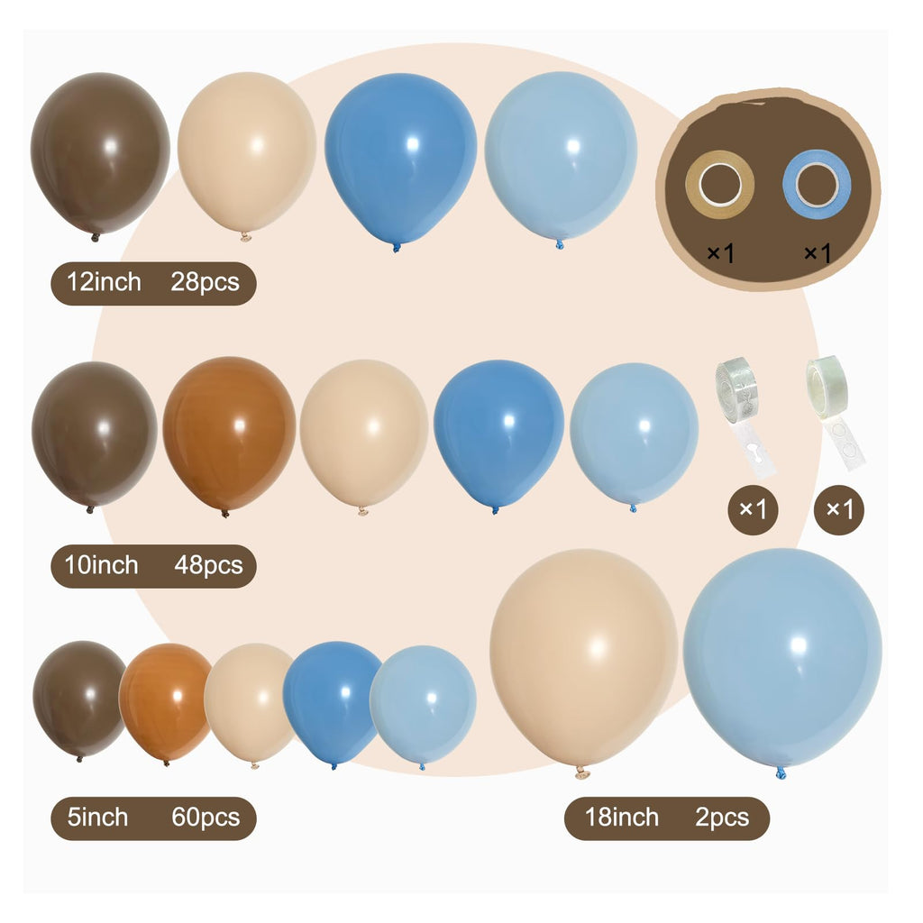 PERPAOL 147-Piece Blue Brown Coffee Balloon Garland Kit for Boho Teddy Bear Safari Parties
