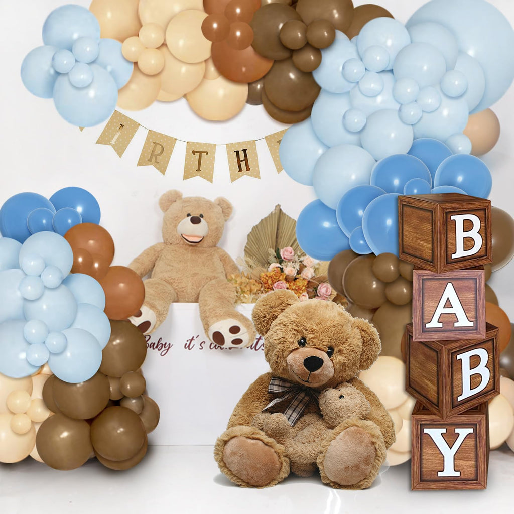 PERPAOL 147-Piece Blue Brown Coffee Balloon Garland Kit for Boho Teddy Bear Safari Parties