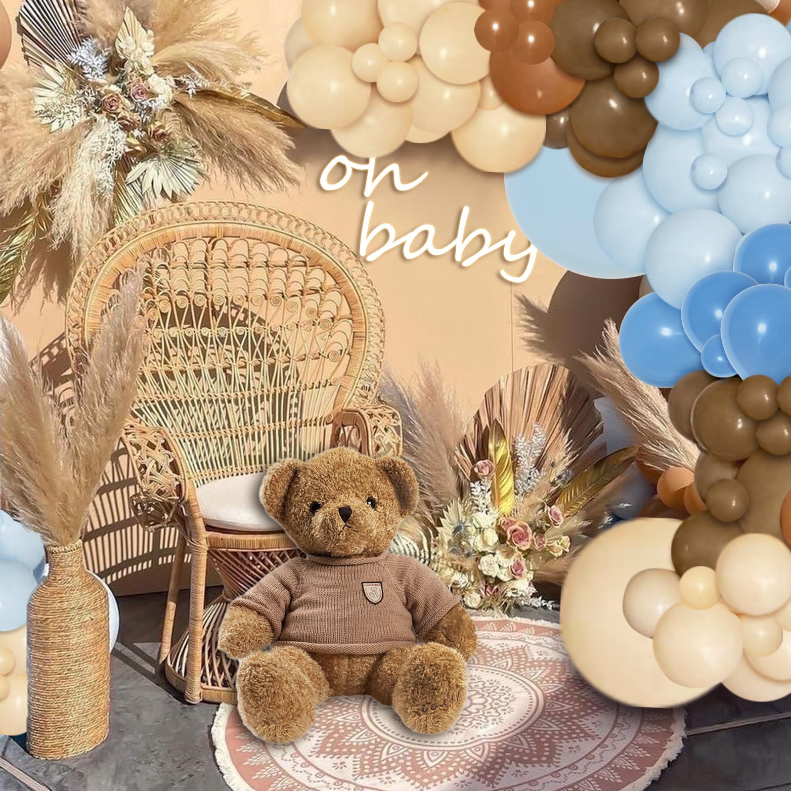 PERPAOL 147-Piece Blue Brown Coffee Balloon Garland Kit for Boho Teddy Bear Safari Parties
