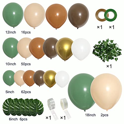 PERPAOL 148-Piece Sage Green & Brown Balloon Garland Kit for Jungle Safari Wild One Party Decor