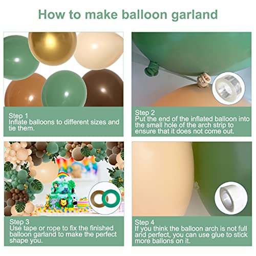 PERPAOL 148-Piece Sage Green & Brown Balloon Garland Kit for Jungle Safari Wild One Party Decor