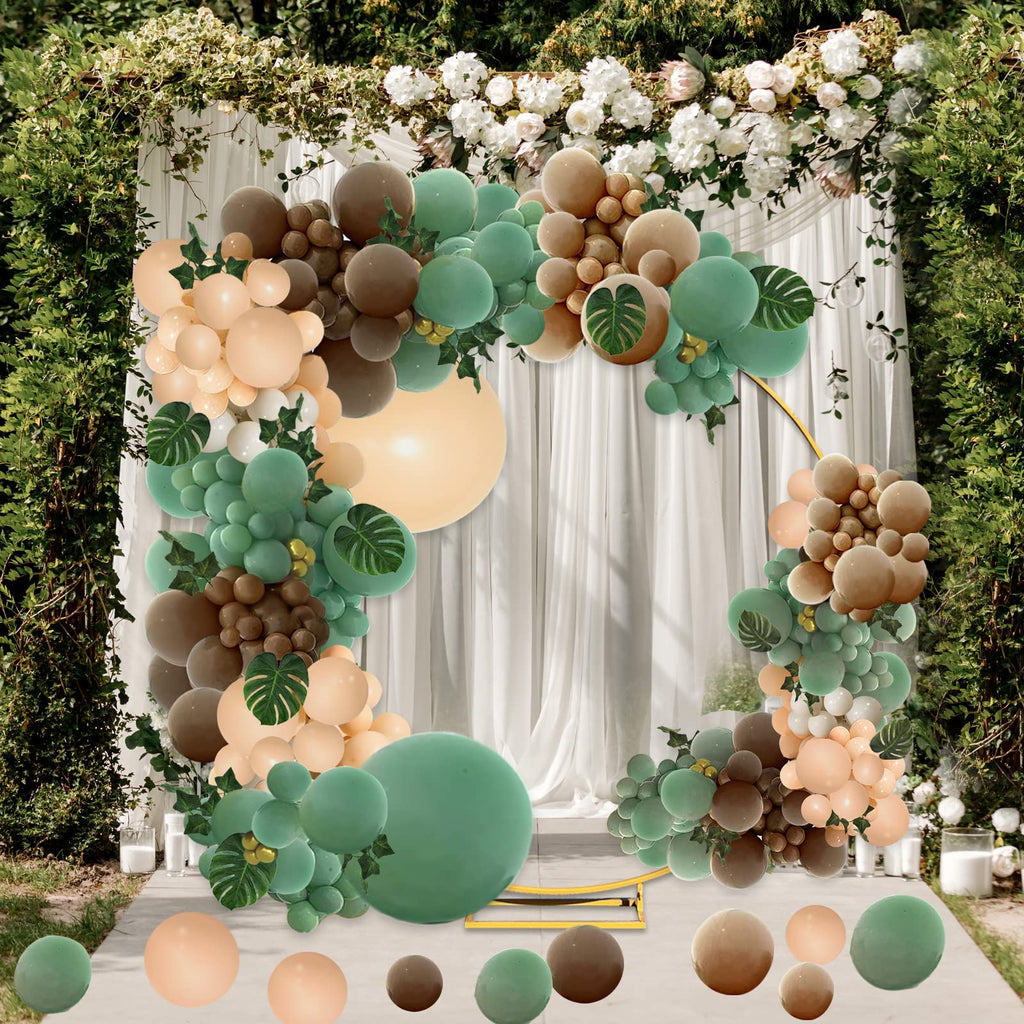 PERPAOL 148-Piece Sage Green & Brown Balloon Garland Kit for Jungle Safari Wild One Party Decor