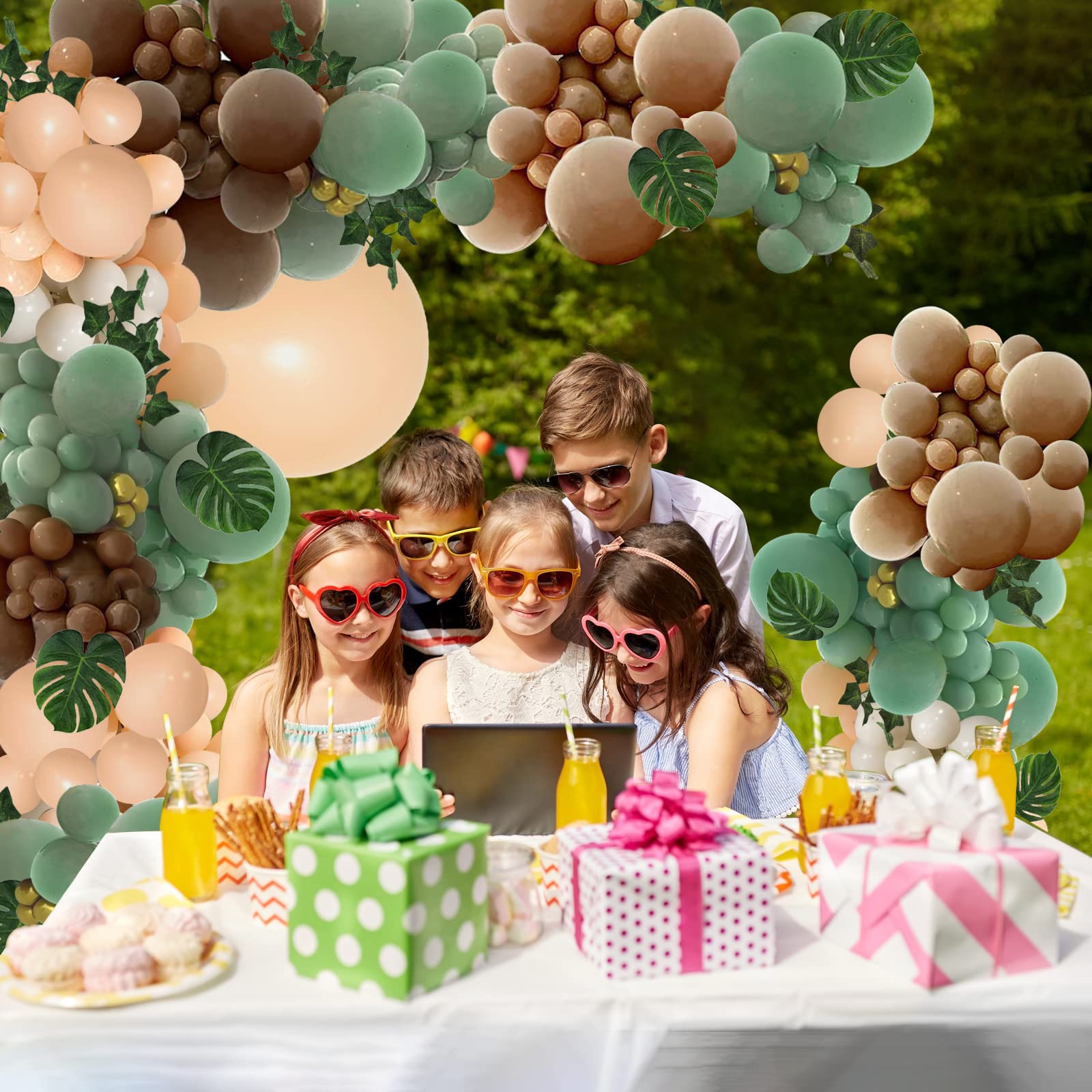 PERPAOL 148-Piece Sage Green & Brown Balloon Garland Kit for Jungle Safari Wild One Party Decor