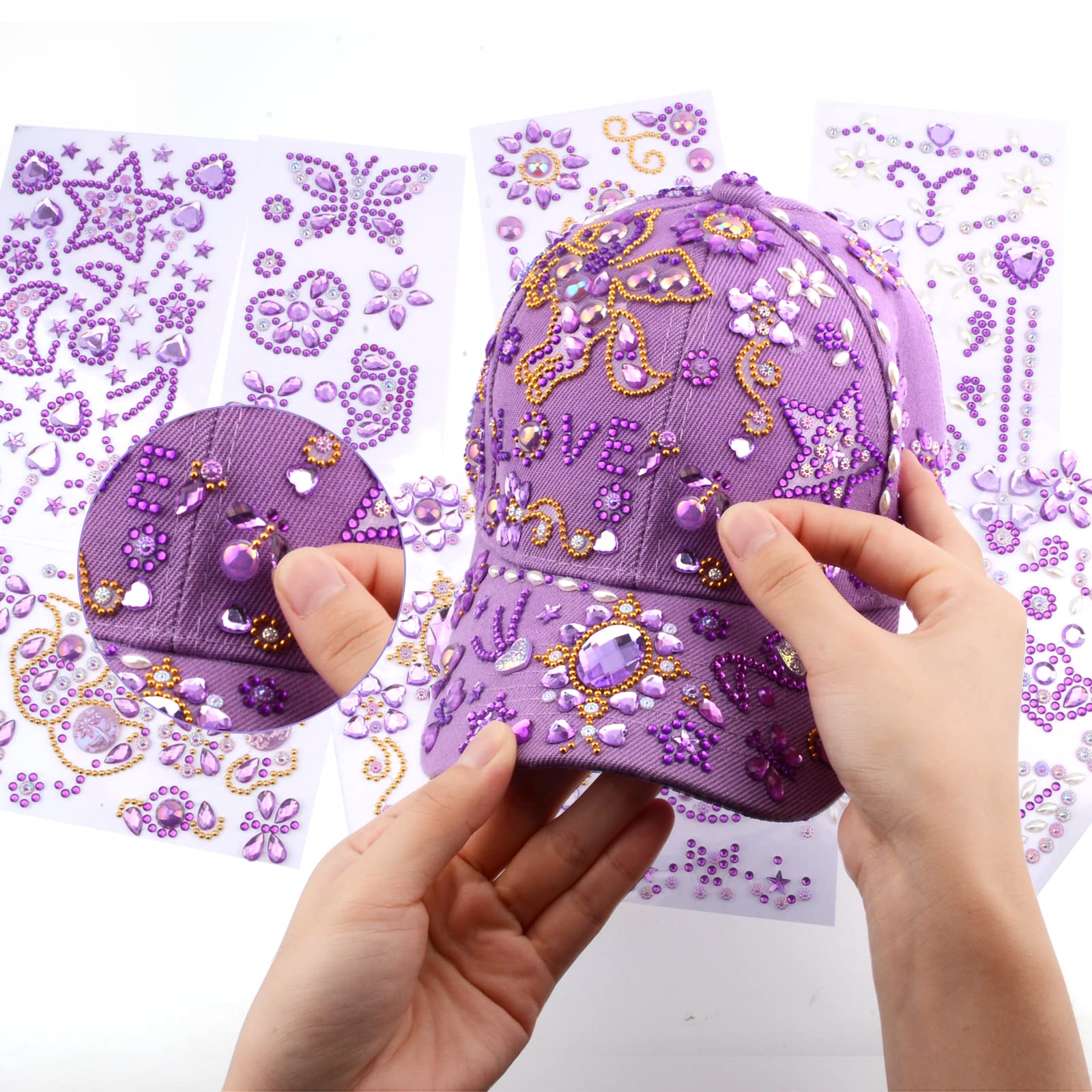 Perpetily DIY Unicorn Cap Craft Kit for Girls Ages 4-12 – Purple Baseball Cap with Rhinestone Stickers