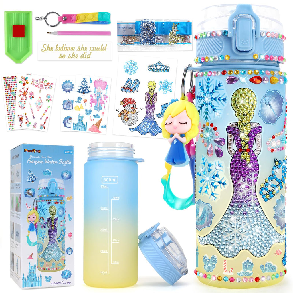 PERRYHOME Frozen Water Bottle DIY Kit for Girls - BPA-Free Leak-Proof 21oz Craft Set with Stickers and Charms