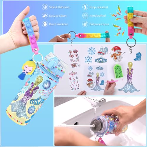 PERRYHOME Frozen Water Bottle DIY Kit for Girls - BPA-Free Leak-Proof 21oz Craft Set with Stickers and Charms
