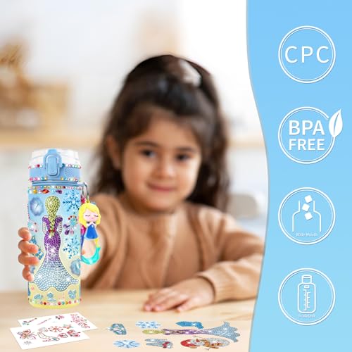 PERRYHOME Frozen Water Bottle DIY Kit for Girls - BPA-Free Leak-Proof 21oz Craft Set with Stickers and Charms