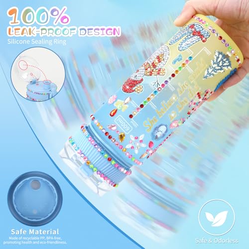PERRYHOME Frozen Water Bottle DIY Kit for Girls - BPA-Free Leak-Proof 21oz Craft Set with Stickers and Charms