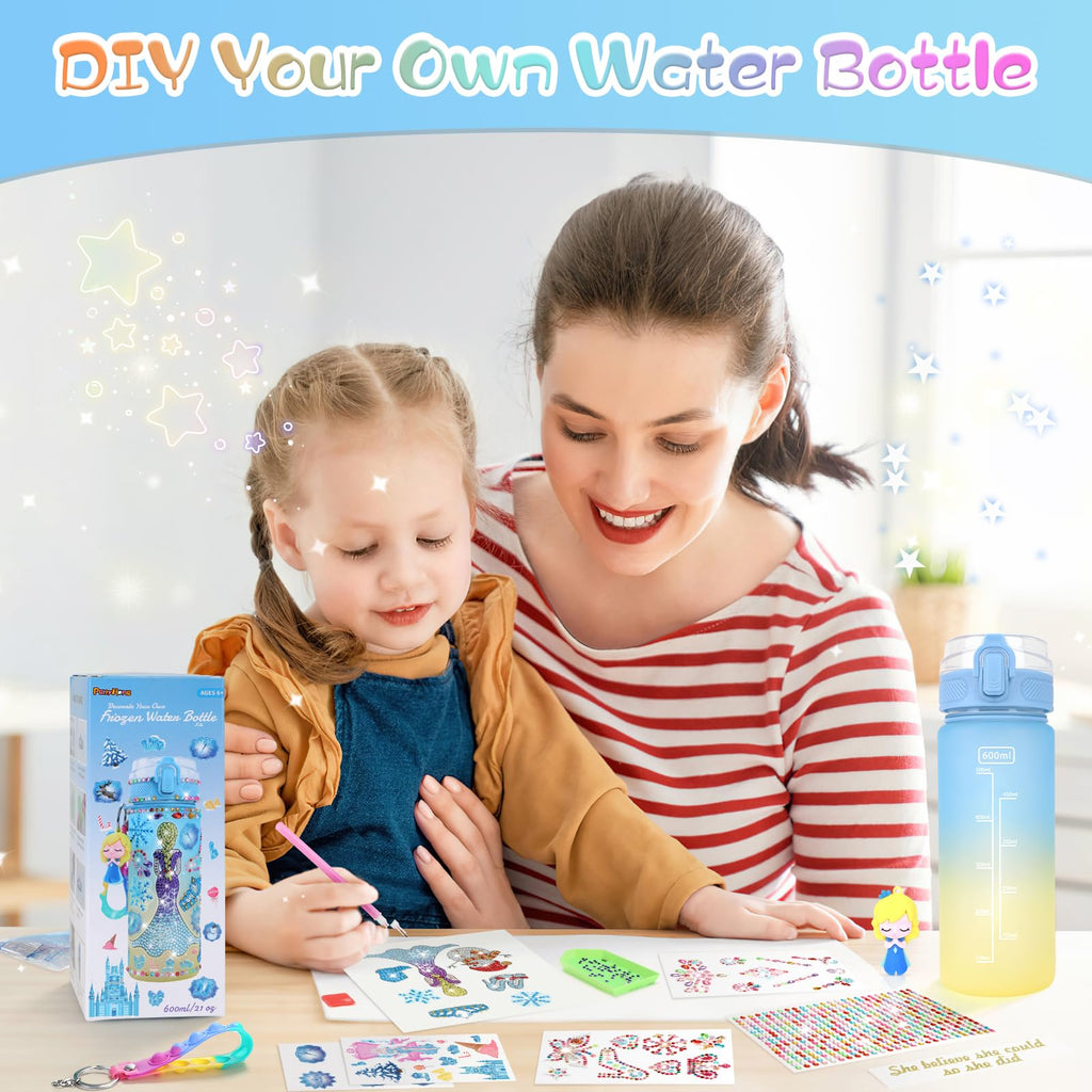 PERRYHOME Frozen Water Bottle DIY Kit for Girls - BPA-Free Leak-Proof 21oz Craft Set with Stickers and Charms