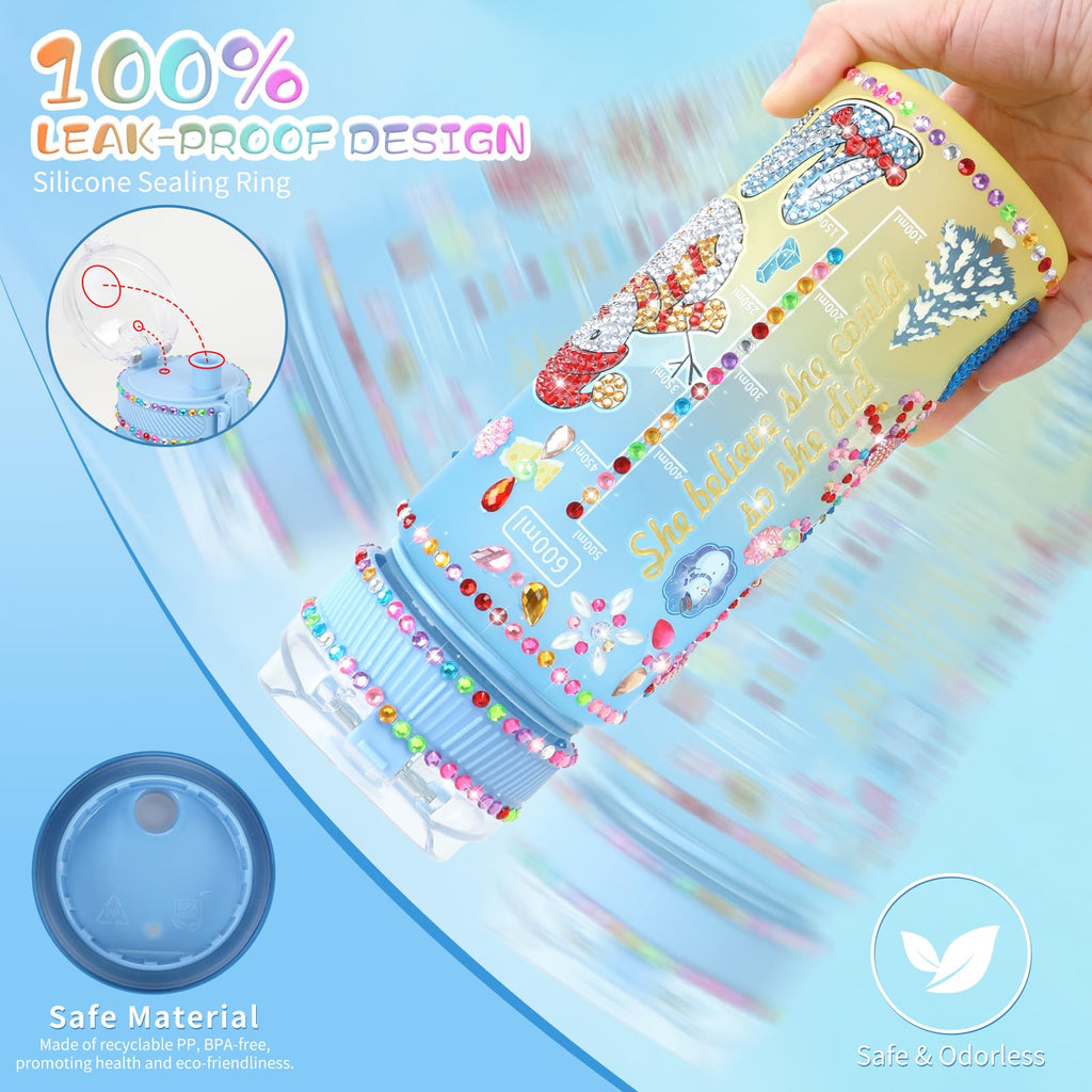 PERRYHOME Frozen Water Bottle DIY Kit for Girls - BPA-Free Leak-Proof 21oz Craft Set with Stickers and Charms
