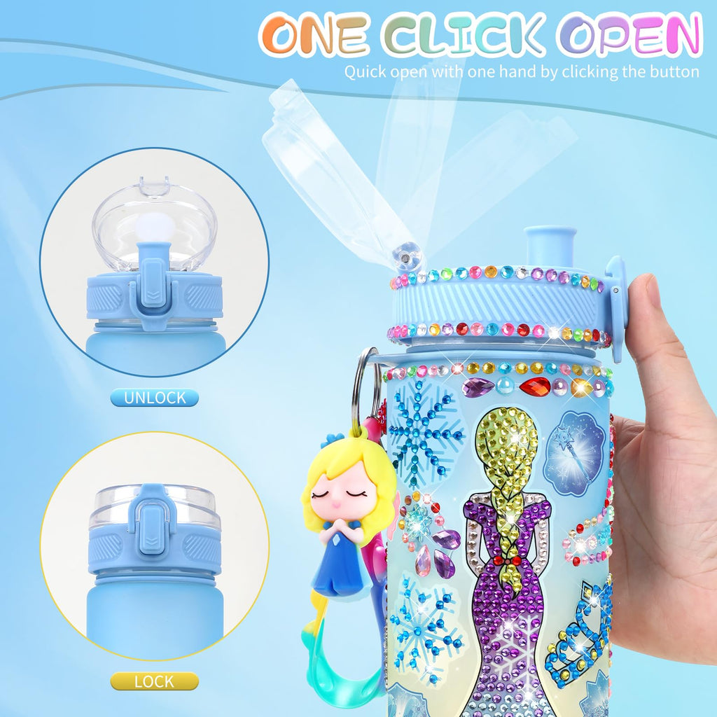 PERRYHOME Frozen Water Bottle DIY Kit for Girls - BPA-Free Leak-Proof 21oz Craft Set with Stickers and Charms