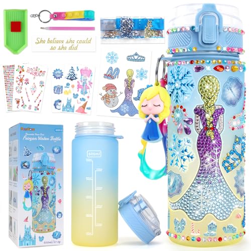 PERRYHOME Frozen Water Bottle DIY Kit for Girls - BPA-Free Leak-Proof 21oz Craft Set with Stickers and Charms