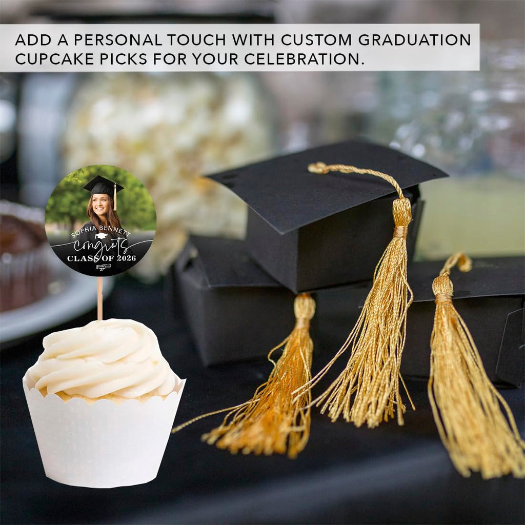 Personalized Graduation Cupcake Toppers 2026 – Custom Photo & Name, 20 Pack