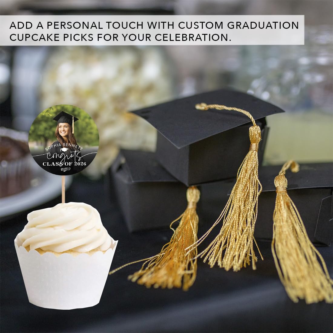 Personalized Graduation Cupcake Toppers 2026 – Custom Photo & Name, 20 Pack