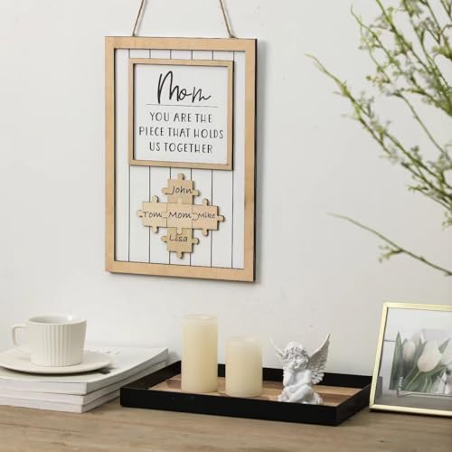 Personalized Mom Puzzle Sign - Custom Wooden Frame with 9 Name Pieces, Gift for Mother's Day, Birthday, Christmas