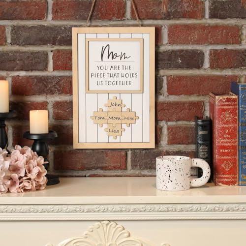 Personalized Mom Puzzle Sign - Custom Wooden Frame with 9 Name Pieces, Gift for Mother's Day, Birthday, Christmas
