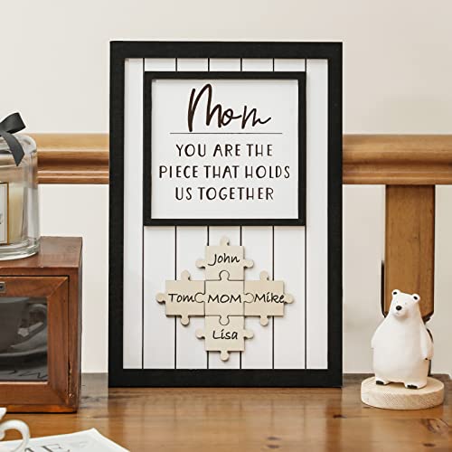 Personalized Mom Puzzle Sign – Custom Wooden Frame with Up to 9 Names, Wall Décor Gift for Mother's Day, Birthday, Christmas