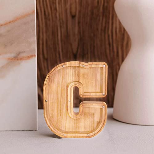 Personalized Wooden Letter Piggy Bank – Large-Capacity Alphabet Coin Savings Box for Kids