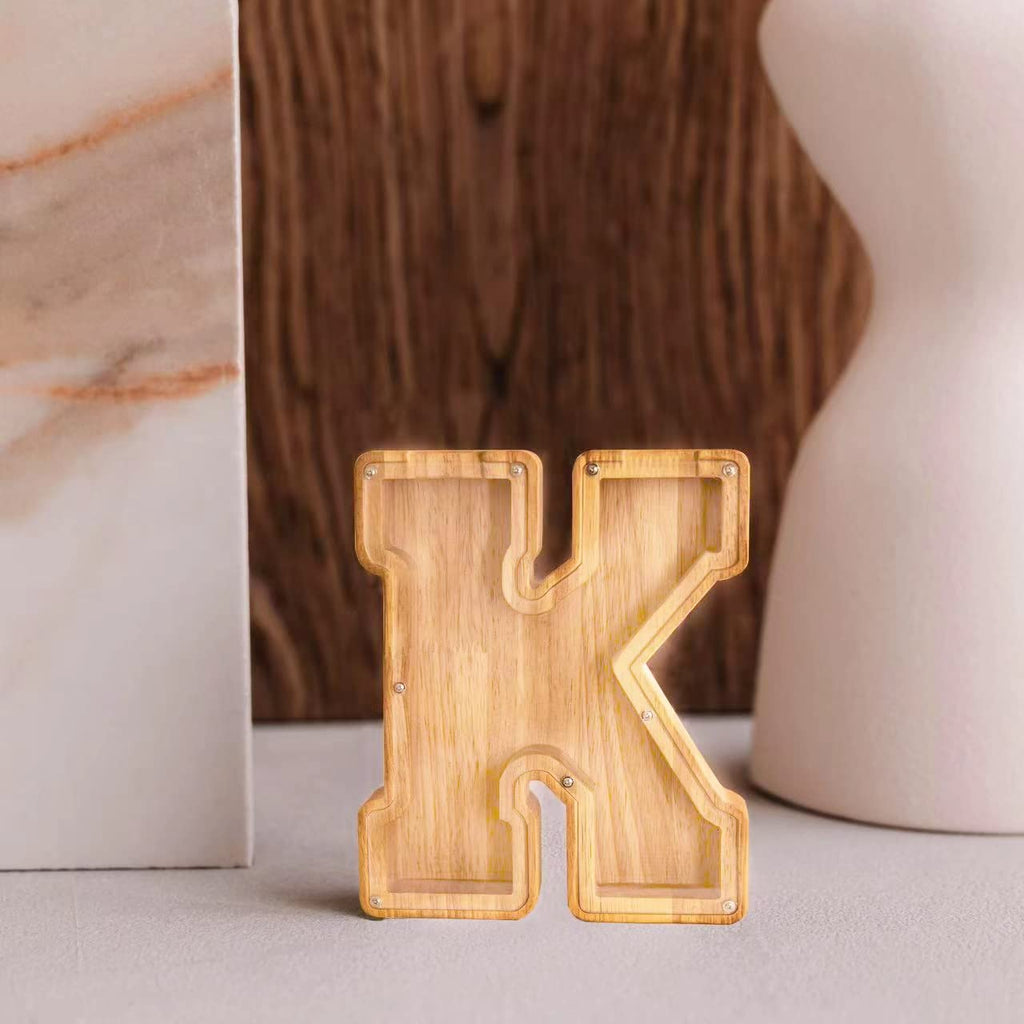 Personalized Wooden Letter Piggy Bank – Large-Capacity Alphabet Coin Savings Box for Kids