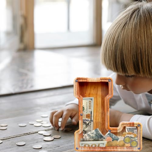 Personalized Wooden Letter Piggy Bank – Large Customizable Savings Box for Kids & Adults (L)