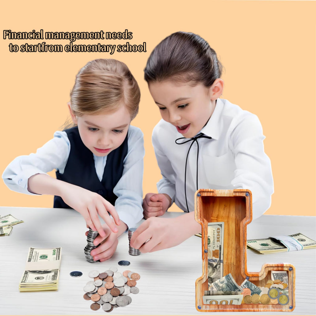 Personalized Wooden Letter Piggy Bank – Large Customizable Savings Box for Kids & Adults (L)