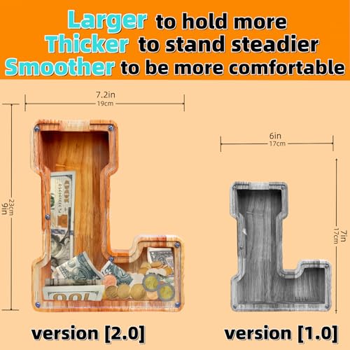Personalized Wooden Letter Piggy Bank – Large Customizable Savings Box for Kids & Adults (L)