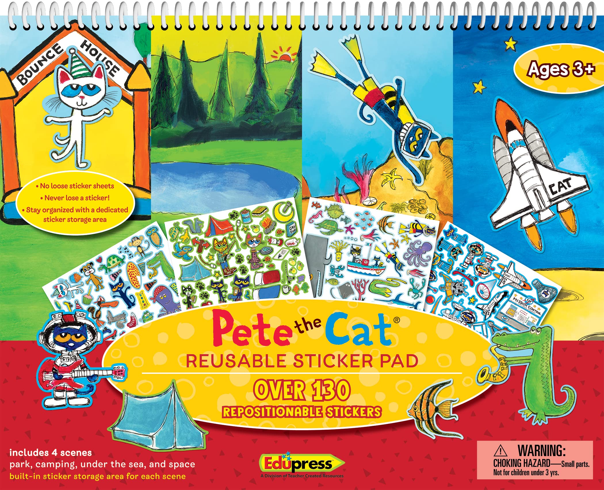 Pete the Cat Reusable Sticker Pad – 4 Scenes, 120 Stickers for Creative Fun