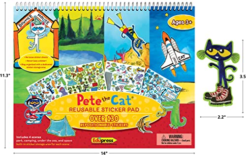 Pete the Cat Reusable Sticker Pad – 4 Scenes, 120 Stickers for Creative Fun