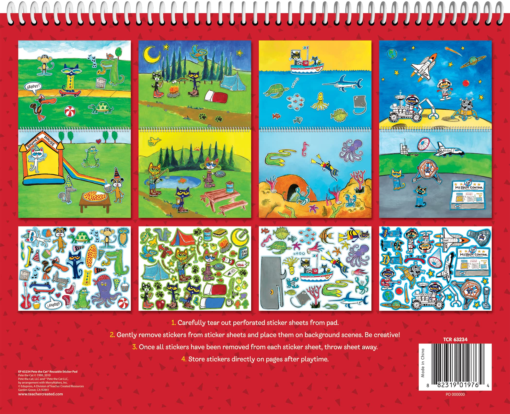 Pete the Cat Reusable Sticker Pad – 4 Scenes, 120 Stickers for Creative Fun