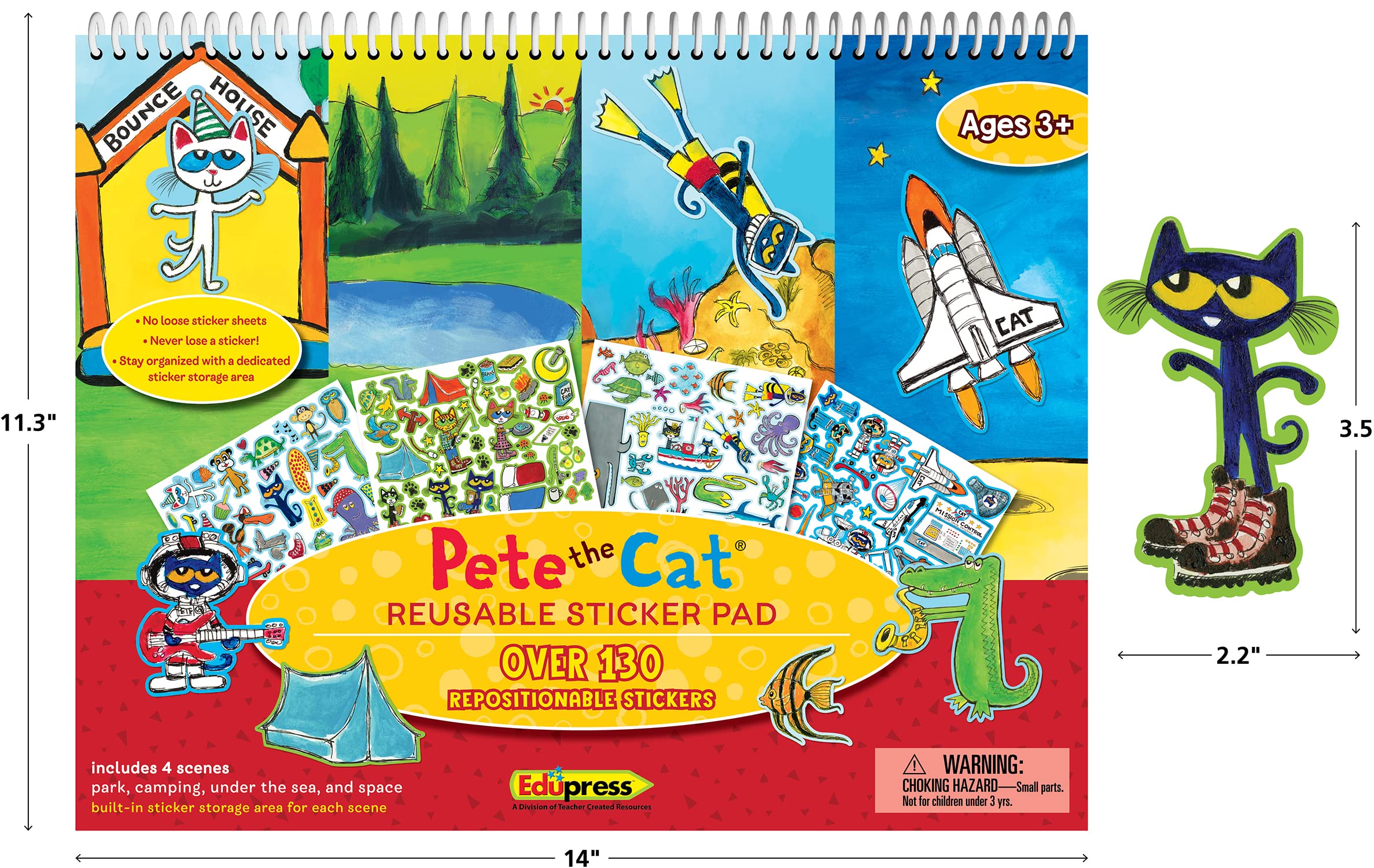 Pete the Cat Reusable Sticker Pad – 4 Scenes, 120 Stickers for Creative Fun