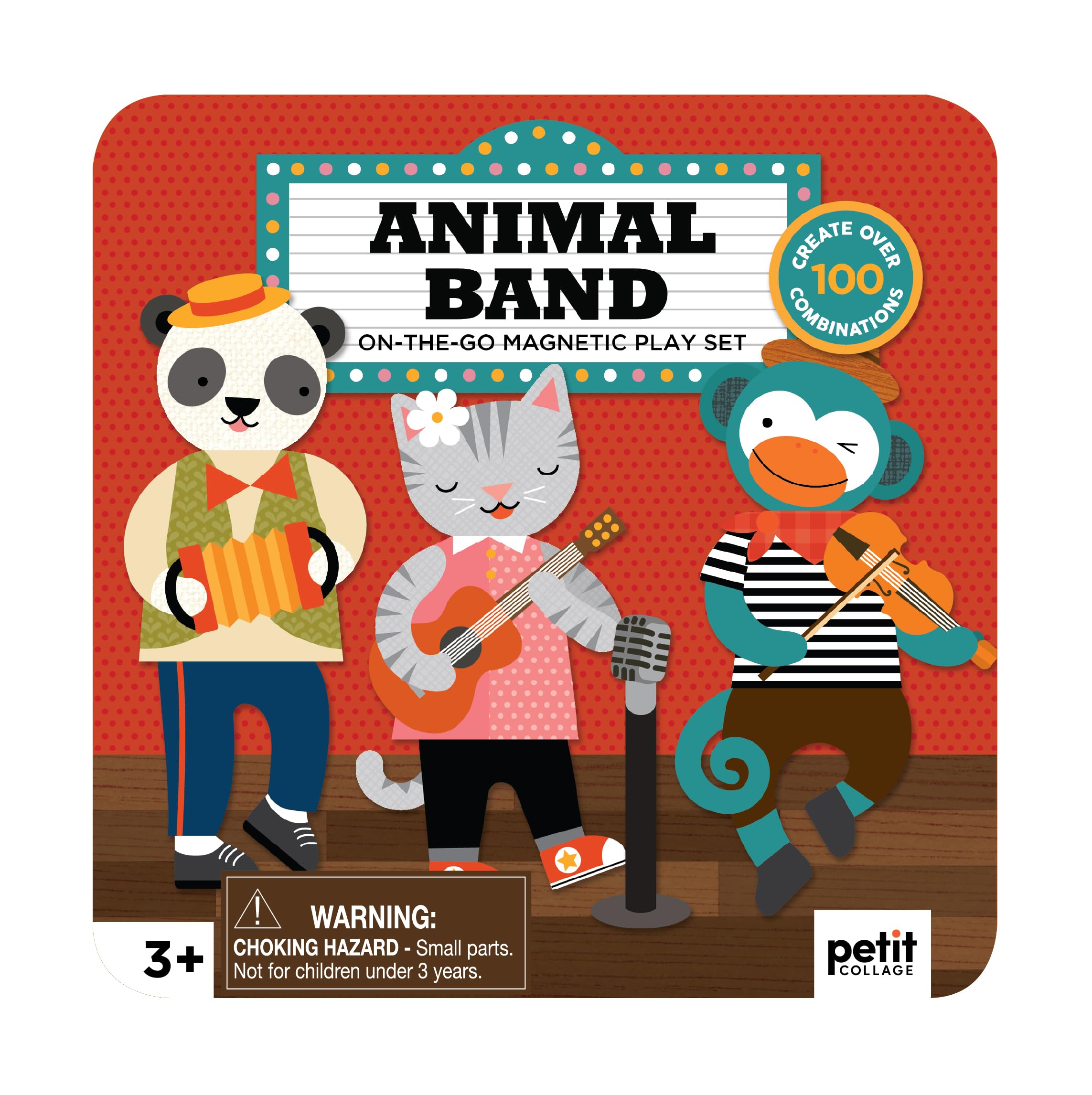 Petit Collage Animal Band Magnetic Play Set – Mix & Match, 2 Scenes, 25+ Pieces, Ages 3+