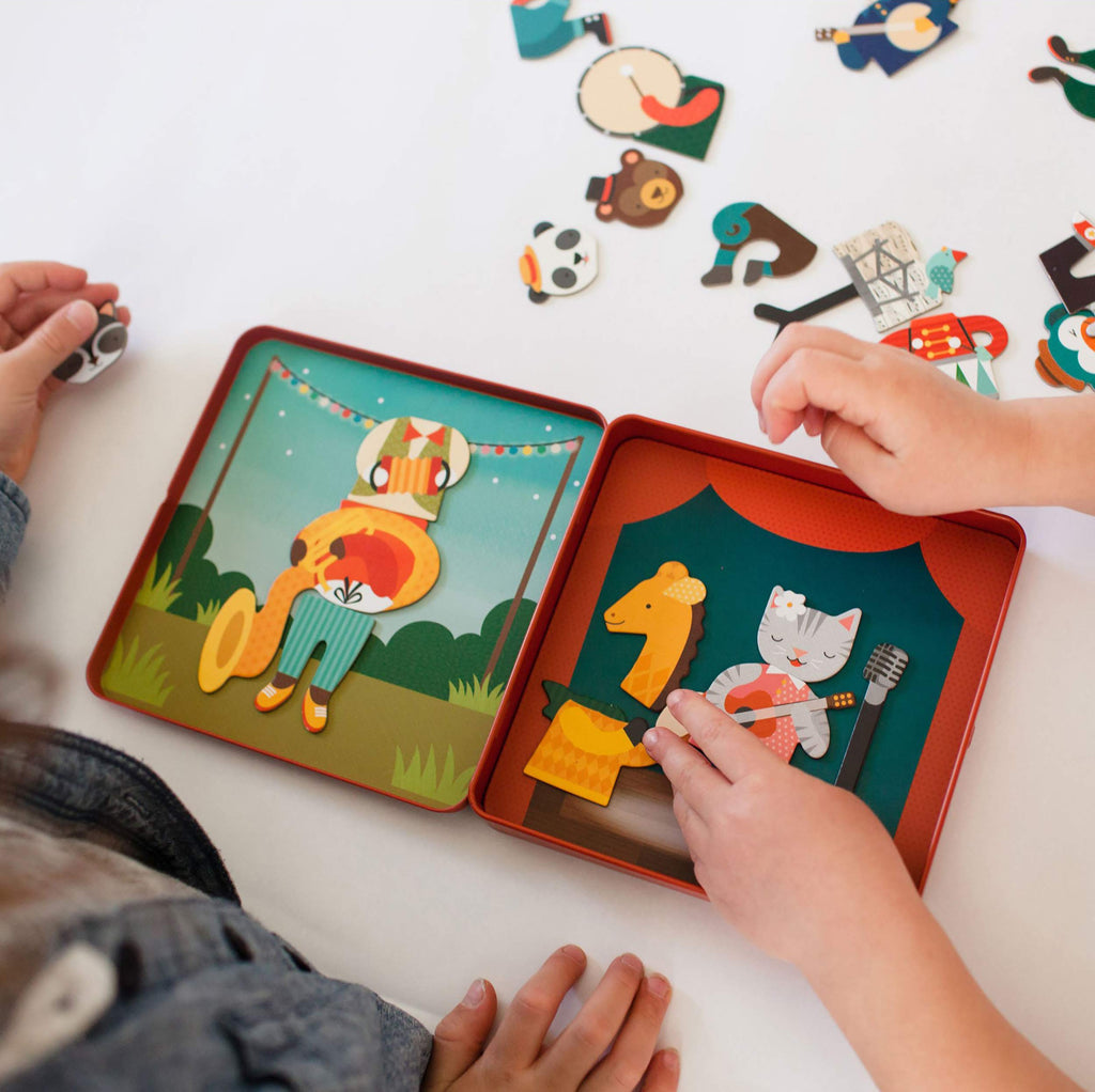 Petit Collage Animal Band Magnetic Play Set – Mix & Match, 2 Scenes, 25+ Pieces, Ages 3+